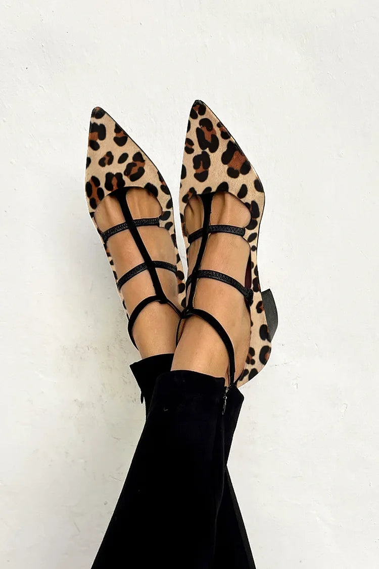 Leopard-Print Strap Ballet Heels