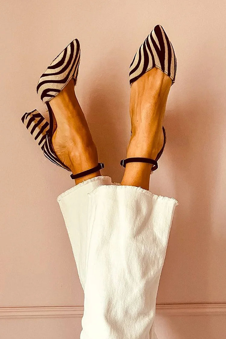 Zebra-Print Pointed-Toe Pumps with Ankle Strap