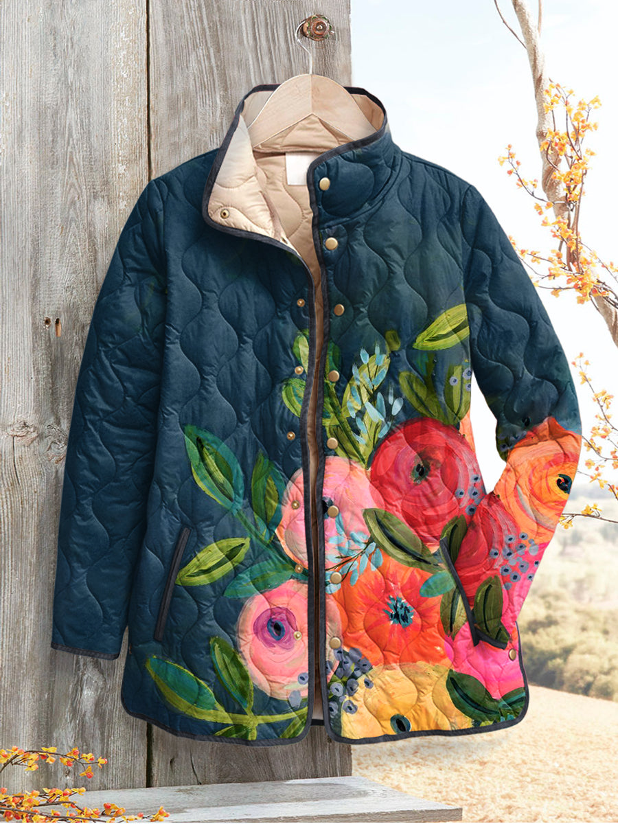 Retro Floral Quilted Jacket for Women