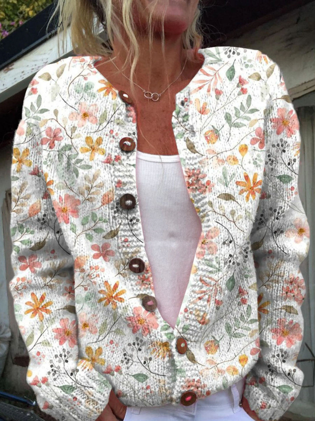 Dainty Floral Button-Up Cardigan Sweater