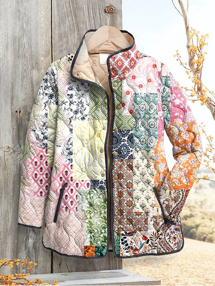 Floral Print Casual Quilted Jacket for Women
