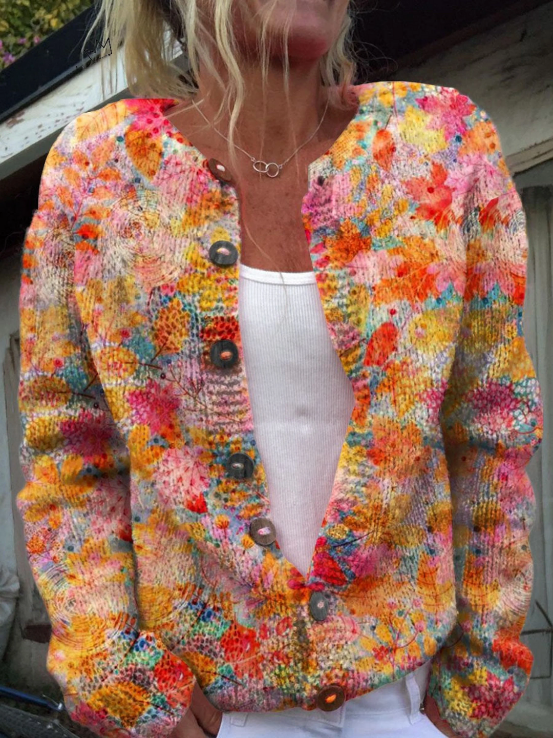 Floral Button-Front Casual Cardigan Sweater