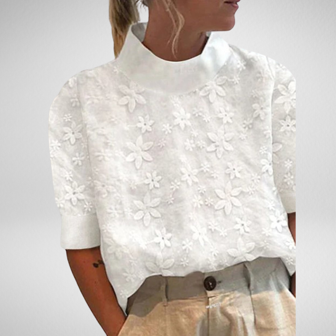 Beth Chic Embroidered Stand-Up Collar Top