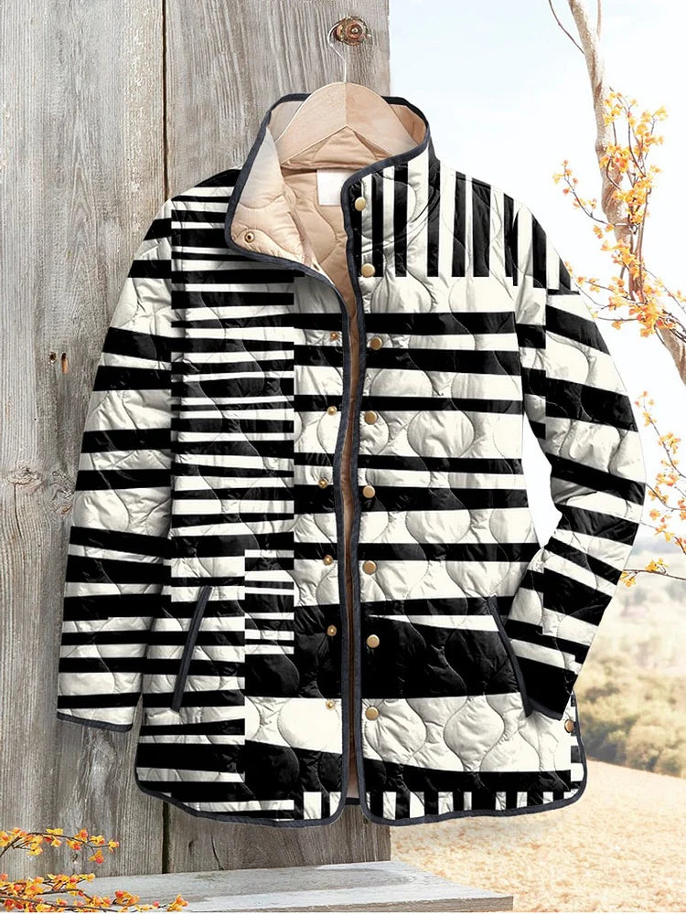 Black and White Abstract Quilted Jacket for Women