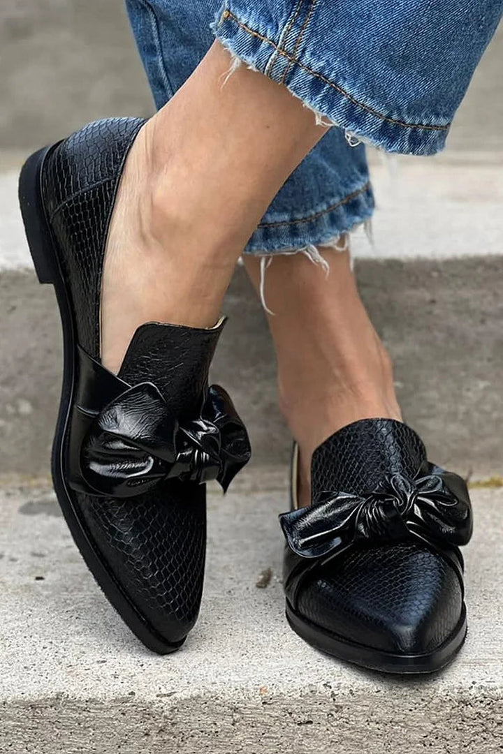Black Loafer with Shiny Bow Accent