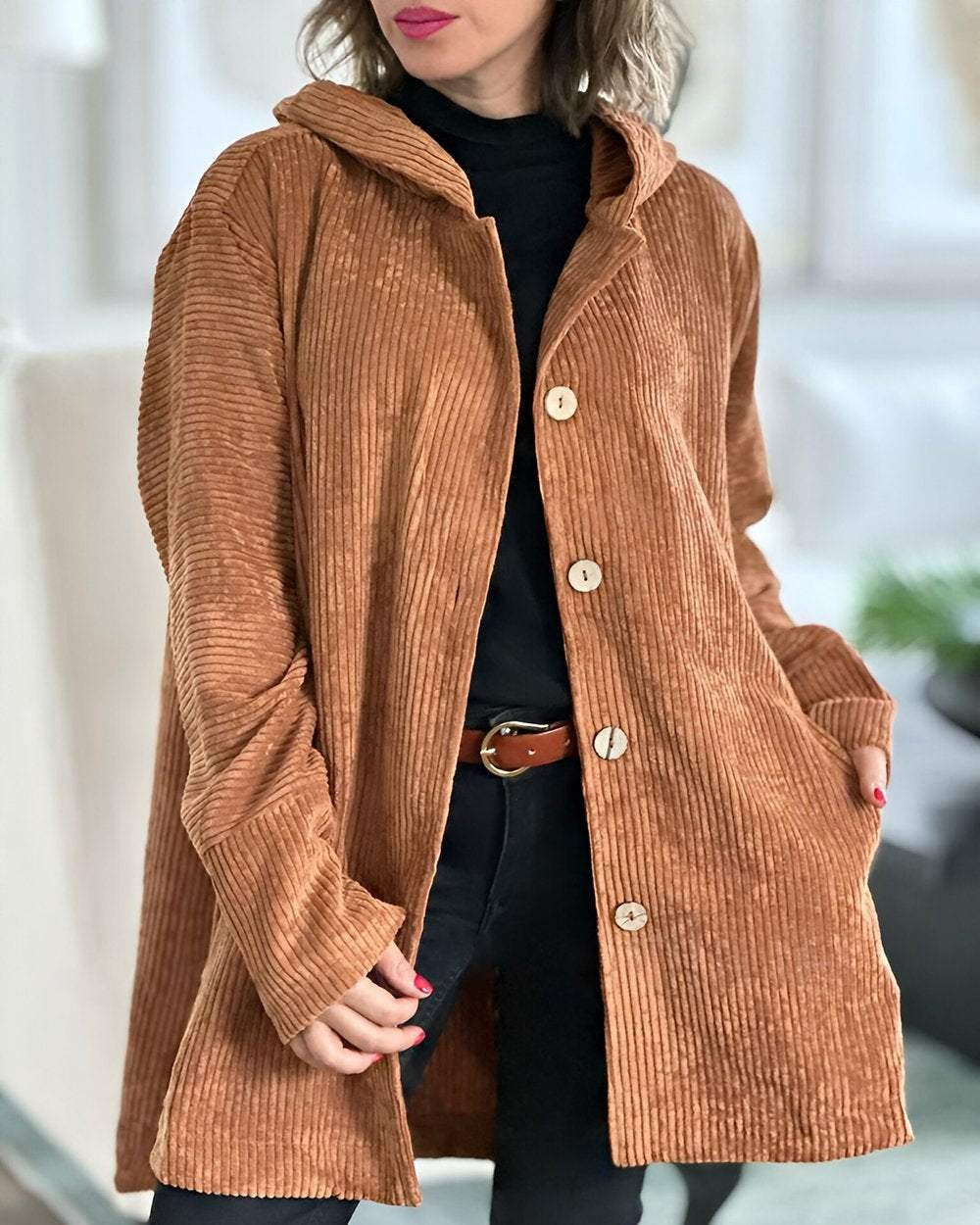 Cordia - Comfortable Hooded Corduroy Jacket