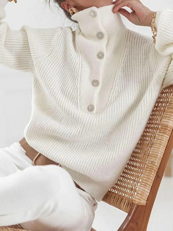 Cassie Buttoned High-Neck Sweater