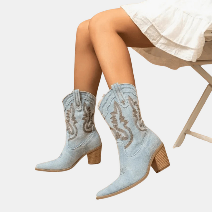 Elara Ankle Boots in Denim Style