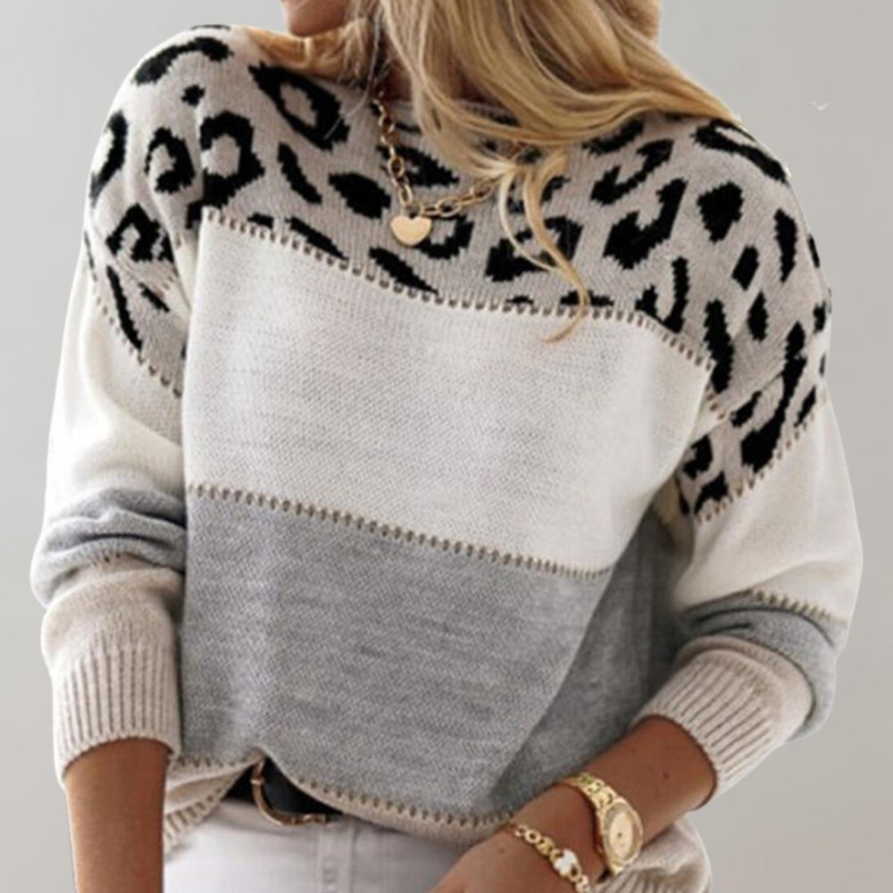 Diane Knit Sweater with Leopard Accents