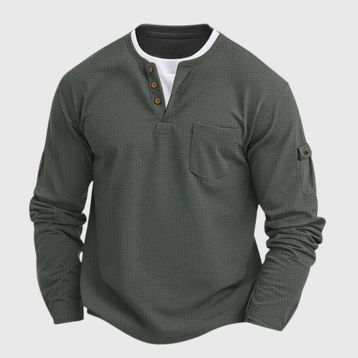 Harrison Men's Waffle-Knit Long-Sleeve Cotton Shirt