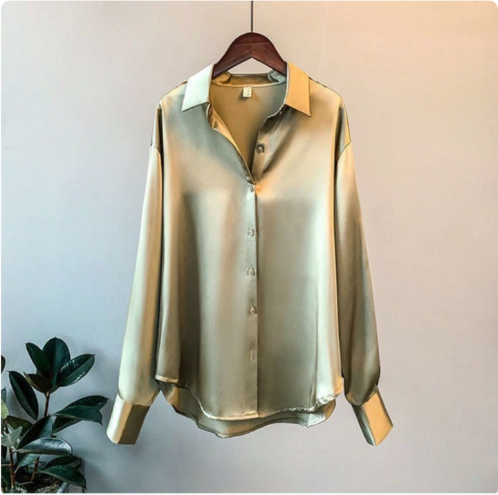 Olivia Luxe Satin Long-Sleeve Blouse