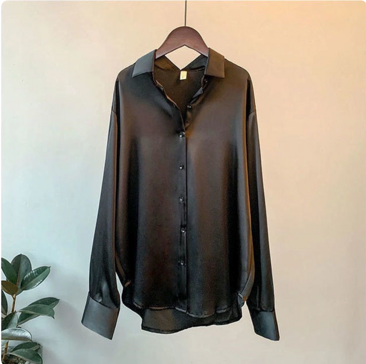 Olivia Luxe Satin Long-Sleeve Blouse