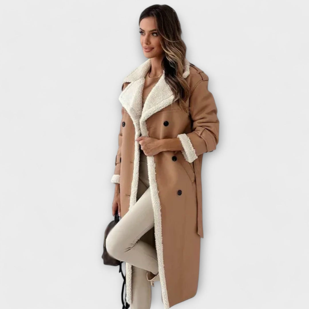 Maria Classic Long Jacket with Fleece Lining and Teddy Collar