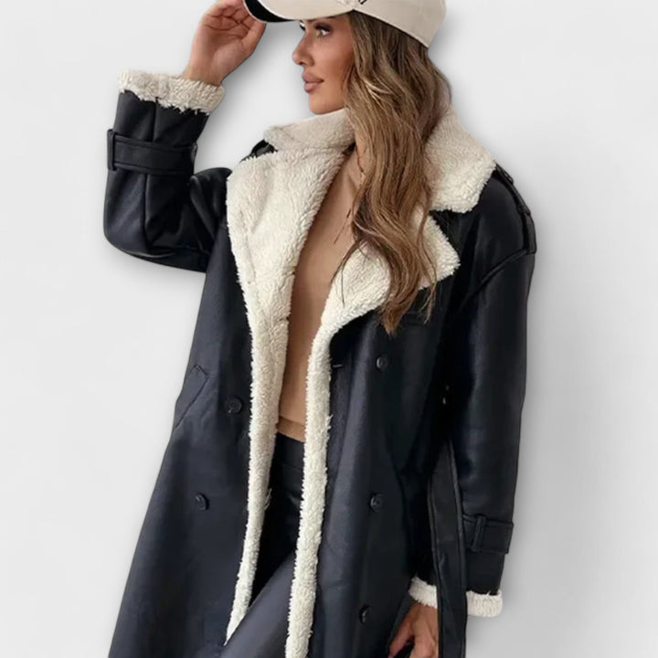 Maria Classic Long Jacket with Fleece Lining and Teddy Collar
