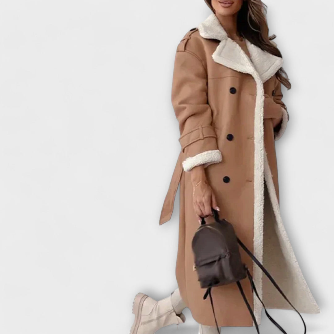 Maria Classic Long Jacket with Fleece Lining and Teddy Collar