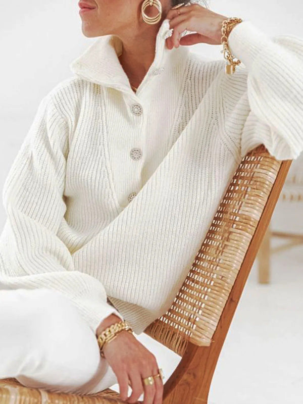 Cassie Buttoned High-Neck Sweater