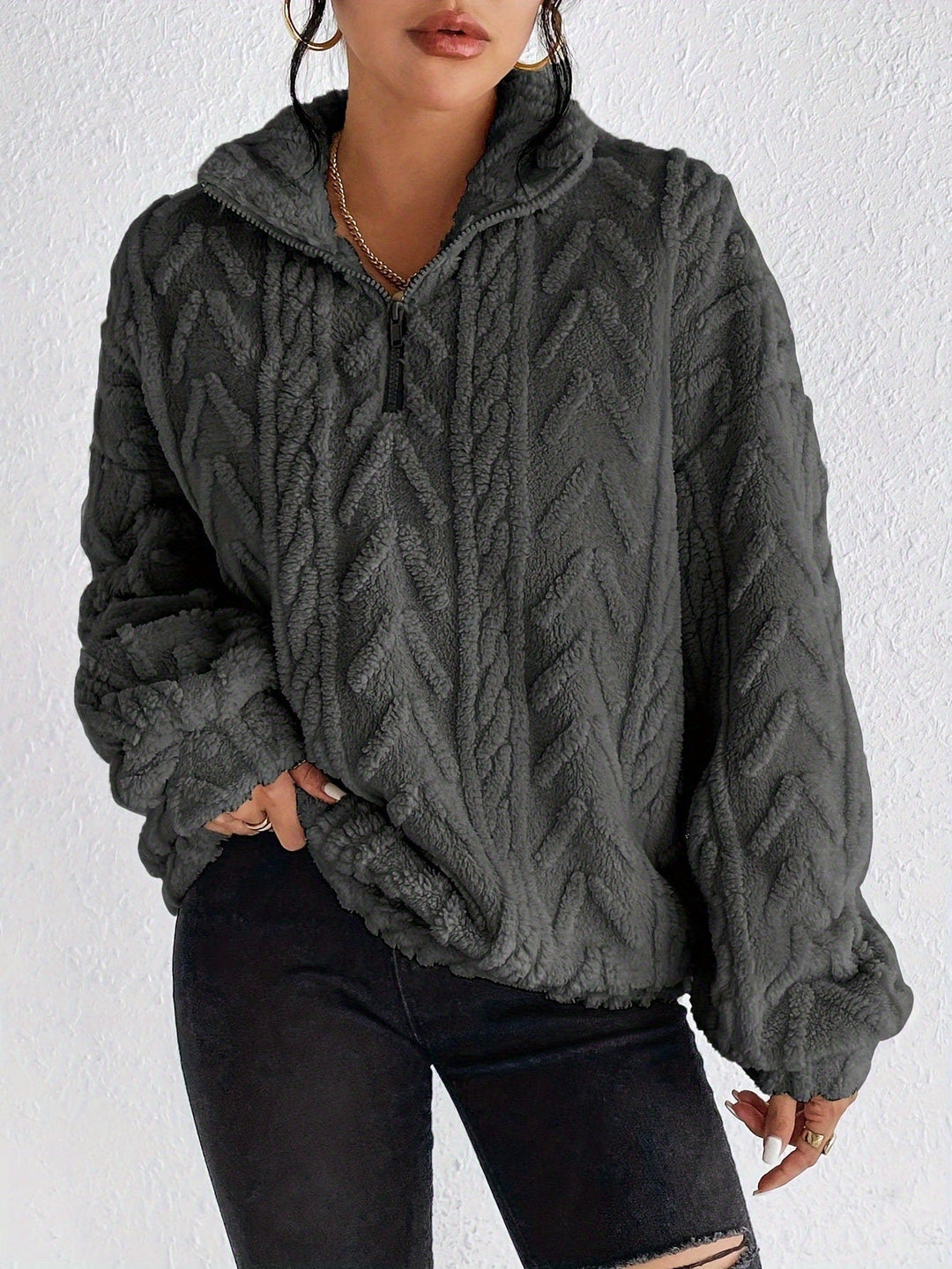 Aila Fluffy Zip-Up Sweater