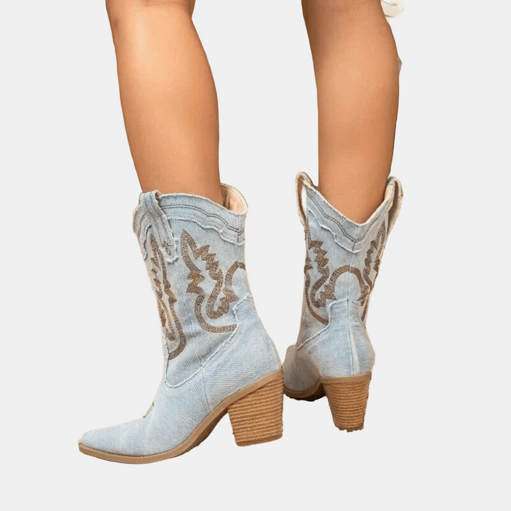 Elara Ankle Boots in Denim Style
